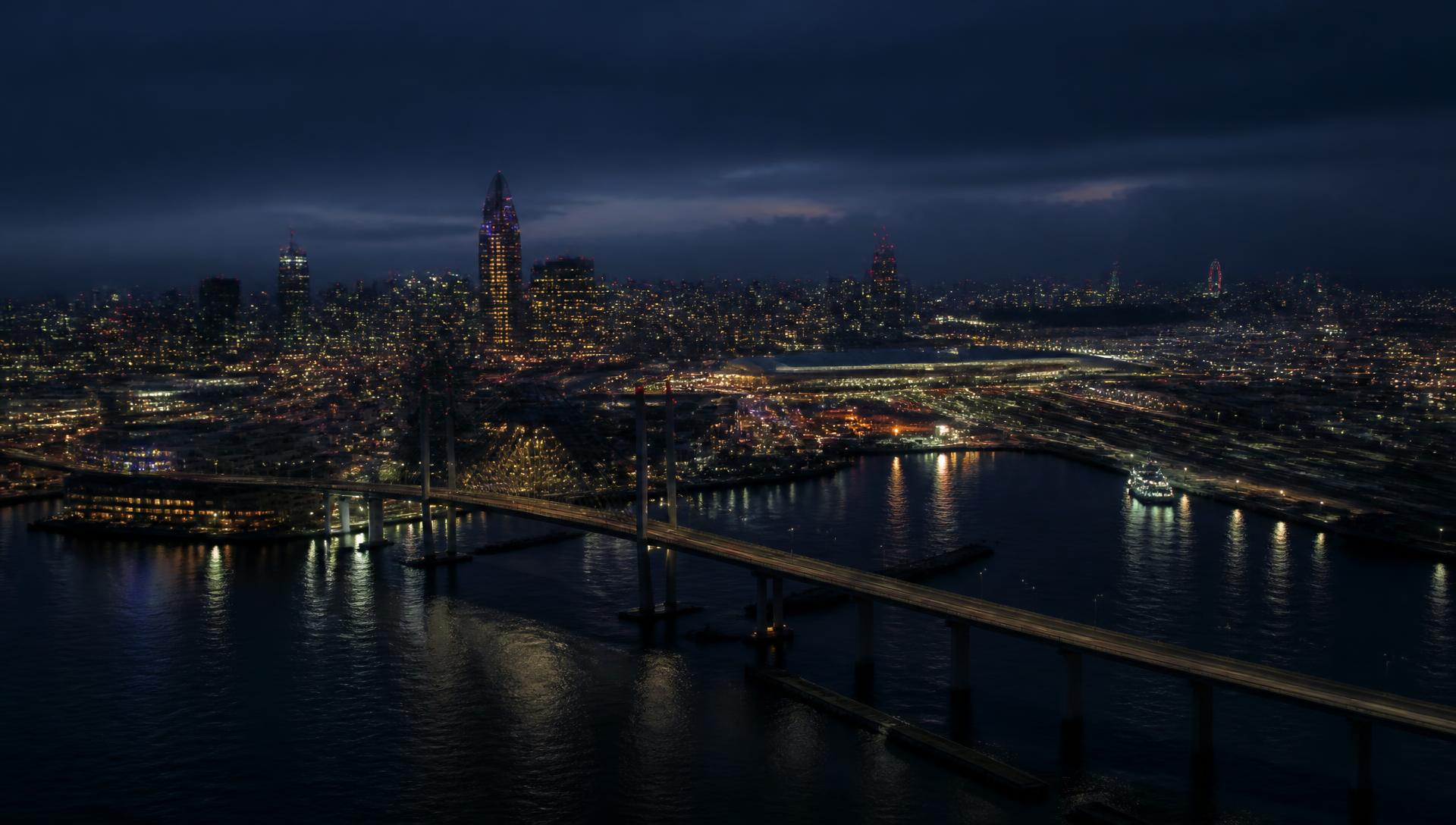 City skyline at blue hour